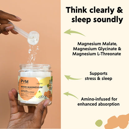 PYM Mood Magnesium Powder (30-Servings) Magnesium Glycinate, L-Threonate & Malate Powder | Aid & Mood Support Supplement for Stress