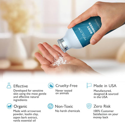 SoCal Suds & Company - Natural Body Powder Talc-Free - with Arrowroot Powder, Kaolin, Aspen Bark Extract for Soft Soothing Delicate Skin - Fragrance Free, 4oz, 1-Pack