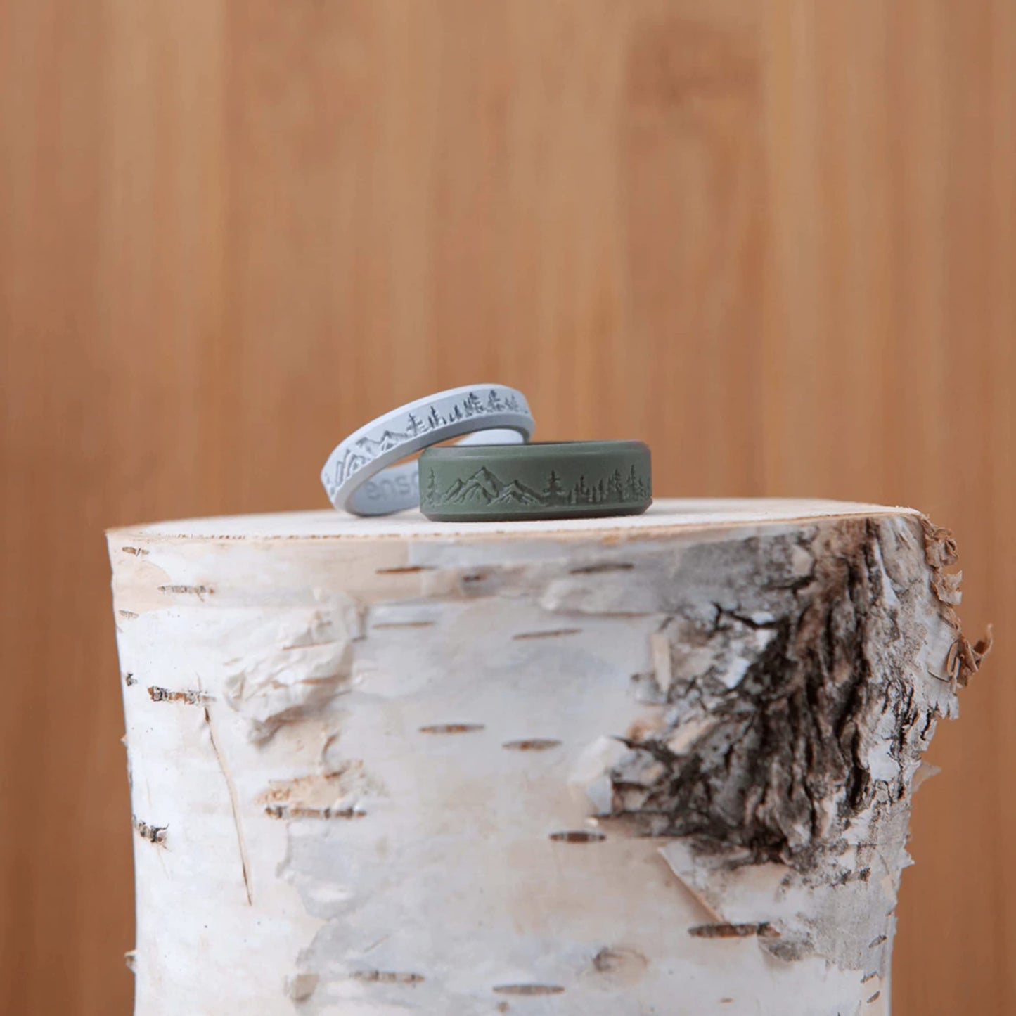 Enso Rings Etched Bevel Silicone Wedding Ring - Comfortable and Flexible Design for Active Lifestyle - Pine Peak