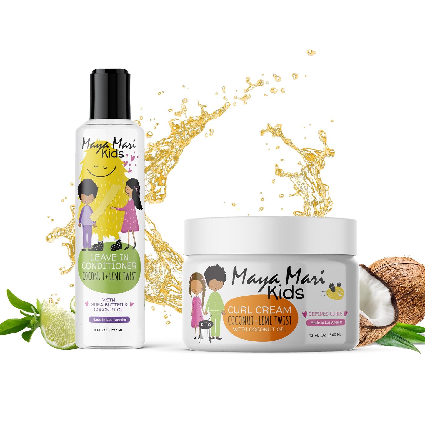 Maya Mari Kids Leave In Conditioner and Curl Cream | Hair Detangler and Smoothing Treatment Set | Curly Hair Products for Kids and Toddlers | Sulfate Free, Cruelty Free, and Made in USA