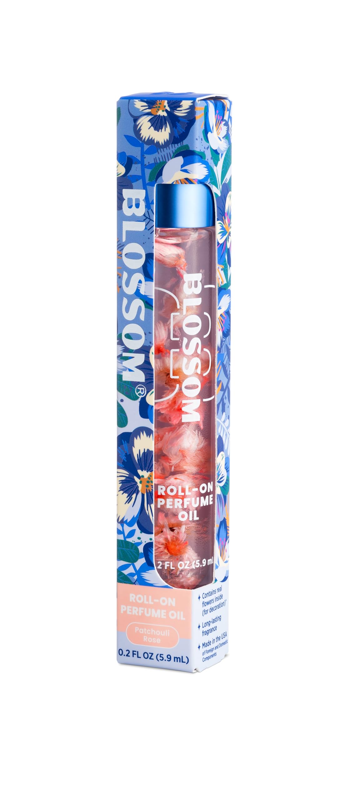 Blossom Roll on Perfume for Women Alcohol Free Rollerball Perfume Oil with Essential Oils, Infused with Real Flowers, Made in USA, 0.20oz, Patchouli Rose