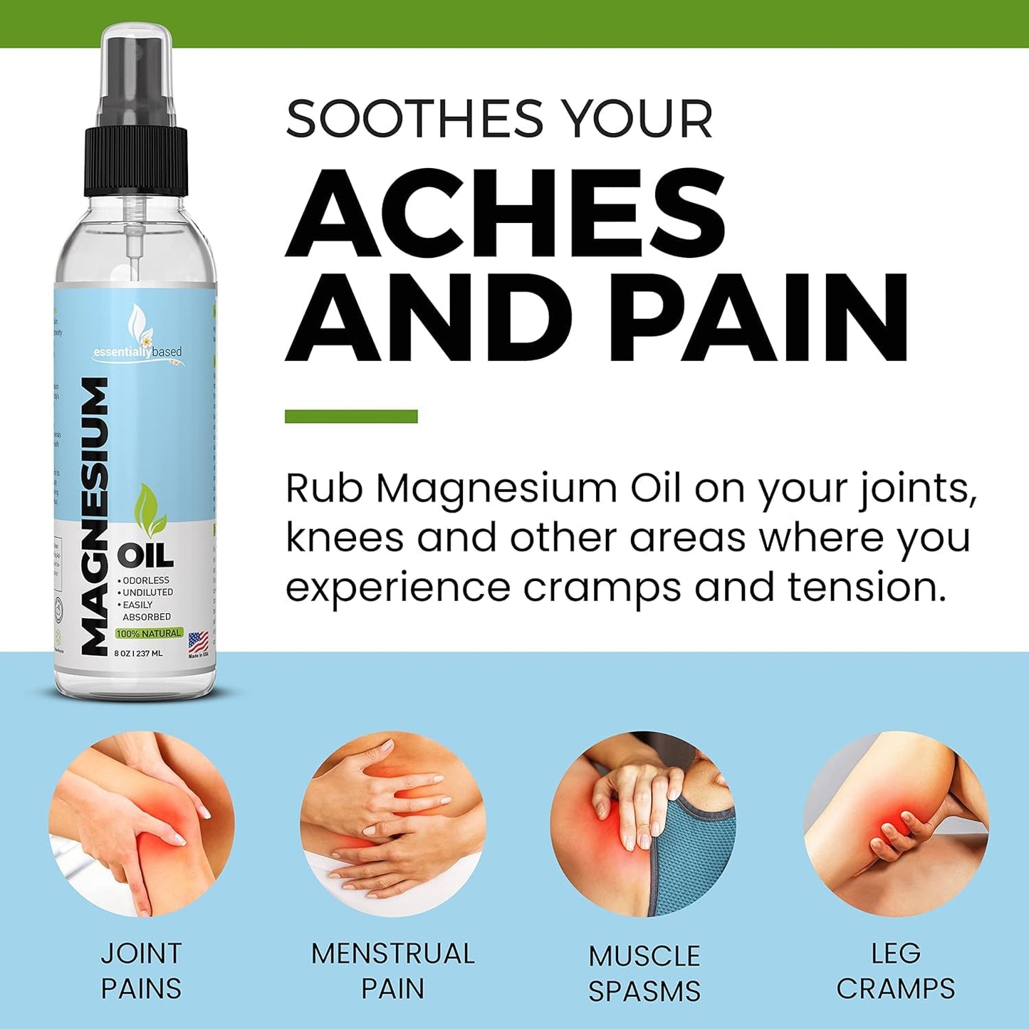 Pure Magnesium Oil Spray 8oz - Topical Magnesium Spray for Sleep Extra Strength - Less Sting - Less Itch - 100% Natural and Organic Oil - Made in USA