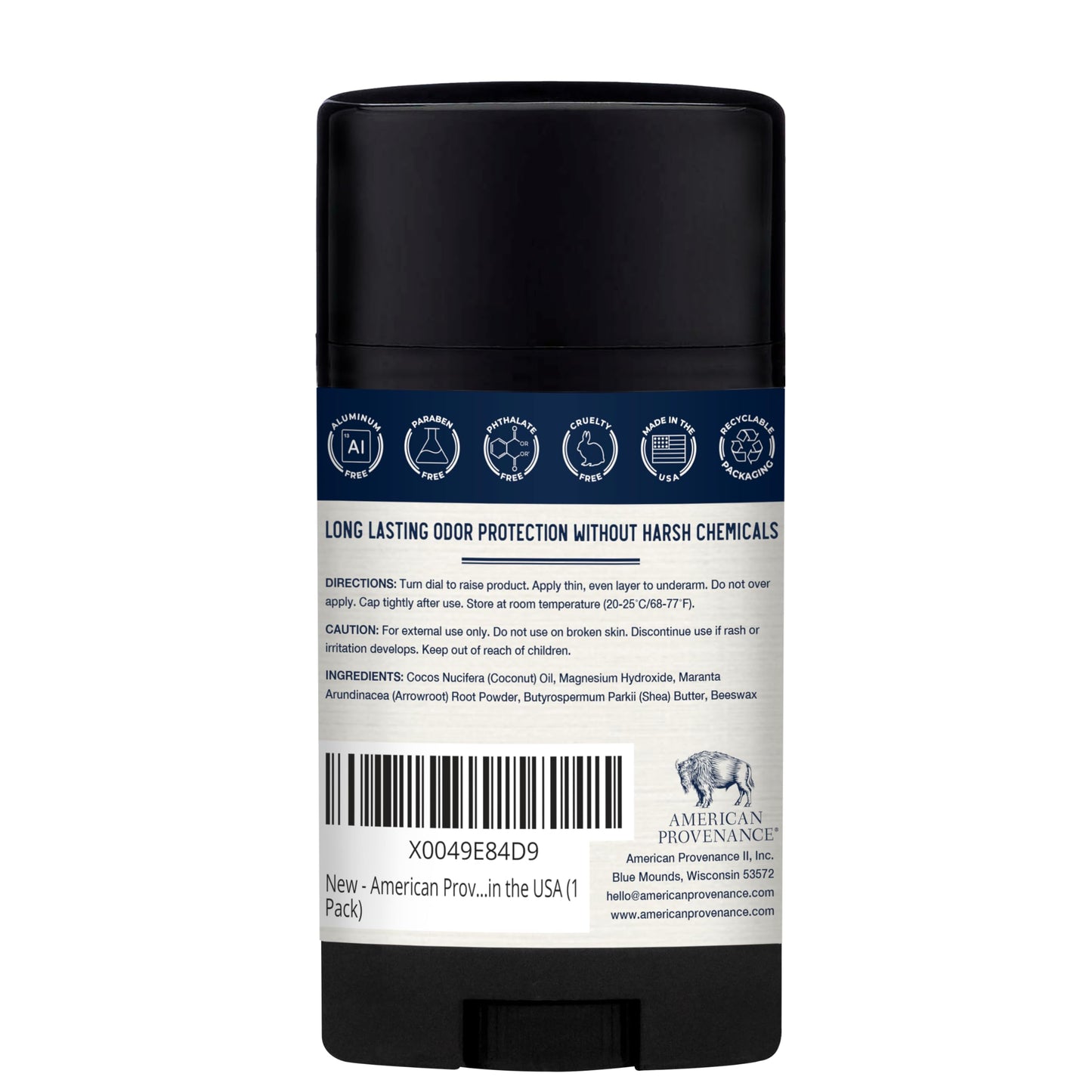 American Provenance Aluminum Free Natural Deodorant For Women and Men - SENSITIVE SKIN and UNSCENTED - 24 Hour Odor Protection Cruelty Free - Made in the USA (1 pack)