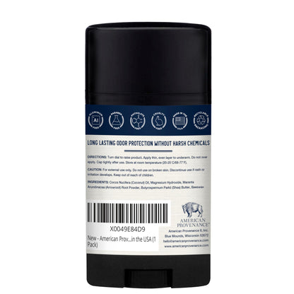 American Provenance Aluminum Free Natural Deodorant For Women and Men - SENSITIVE SKIN and UNSCENTED - 24 Hour Odor Protection Cruelty Free - Made in the USA (1 pack)
