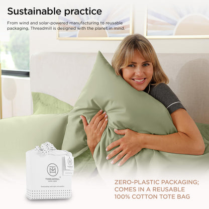 Threadmill Supima Cotton Sheets Queen | 656 Thread Count for Queen Mattress | 4 Piece Luxury Bed Sheets | Sateen Weave Hotel Quality with Elasticized Deep Pocket| Sage Green