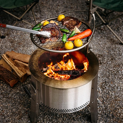Breeo Smokeless FIrePit to-Go Bundle (Y Series Stainless Steel, Outpost Grill & to Go Case) | 21 inch Smokeless Fire Pit for Outside | Ideal for Families