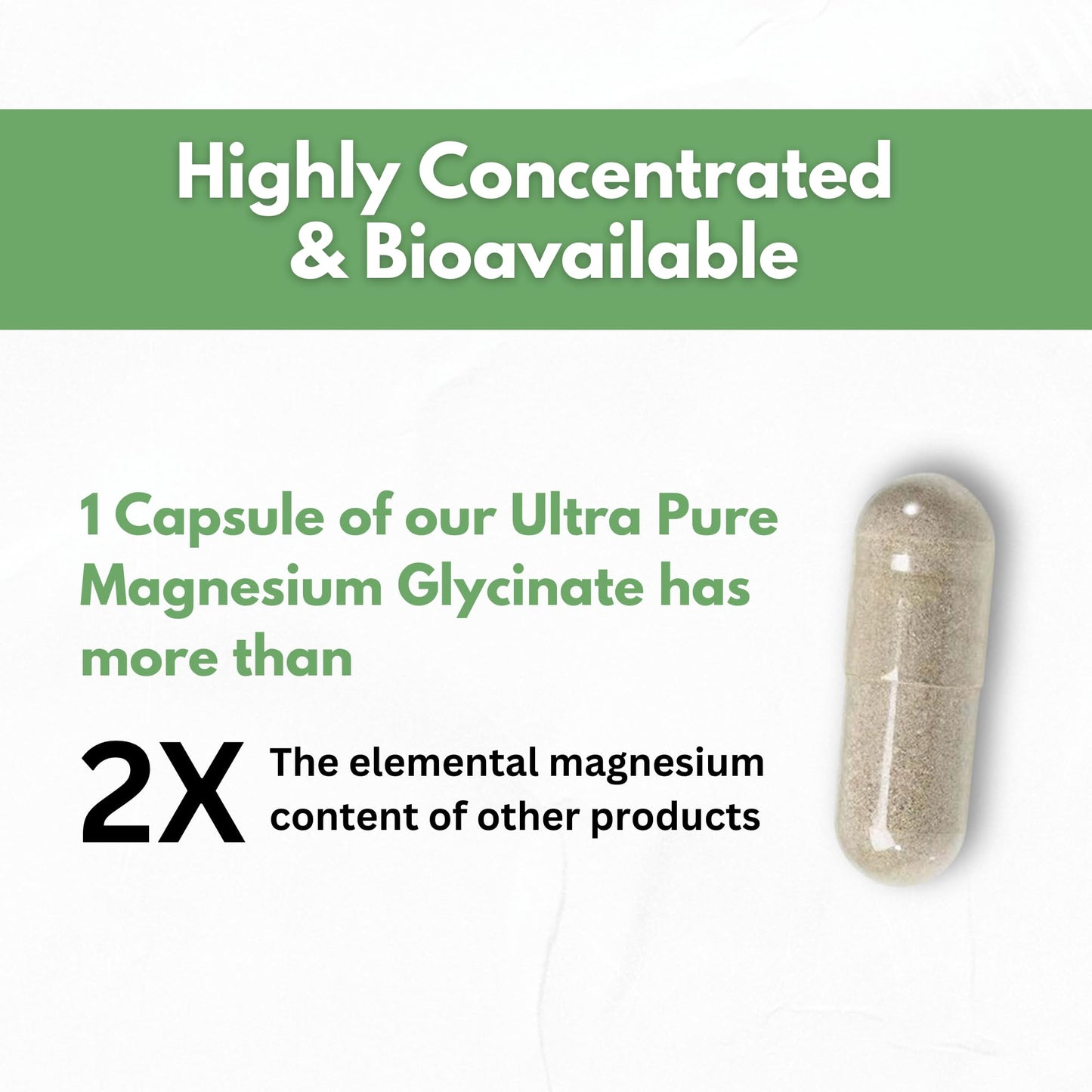 Pure Magnesium Glycinate Capsules - Non-Buffered 350mg Elemental Magnesium Supplement - Chelated High Absorption & Purity Magnesium Complex - Made in USA