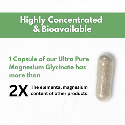 Pure Magnesium Glycinate Capsules - Non-Buffered 350mg Elemental Magnesium Supplement - Chelated High Absorption & Purity Magnesium Complex - Made in USA