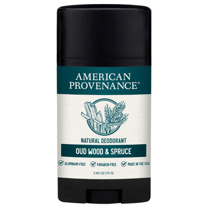American Provenance Aluminum Free Natural Deodorant For Women and Men - Oud Wood and Spruce - 24 Hour Odor Protection - Cruelty Free - Made in the USA (1 pack)