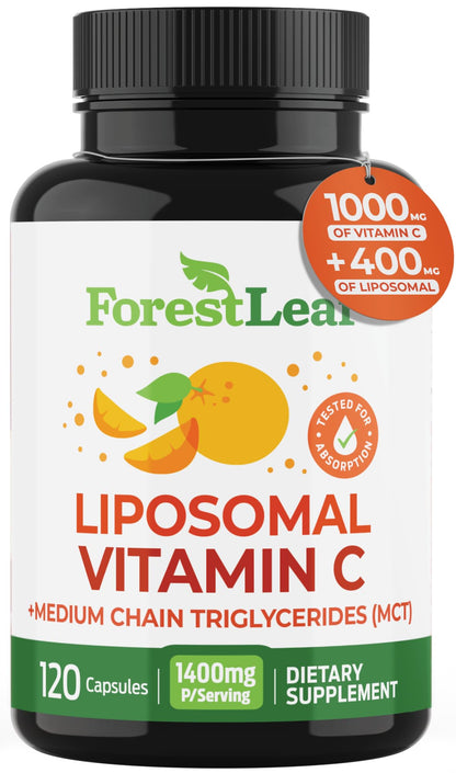 ForestLeaf Liposomal Vitamin C 1000mg Capsules | High Dose Vitamin C Liposomal Supplement w Coconut Oil Fatty Acids | Fast Absorption | Immune Support, Antioxidant, Collagen Production | 120 Vegan Cap