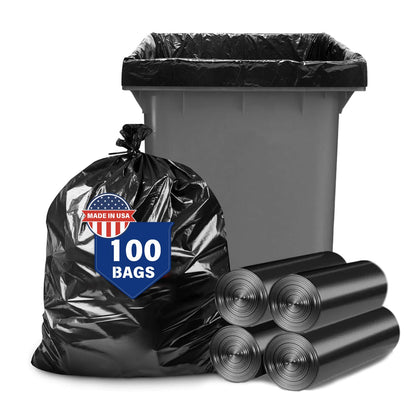 55-60 Gallon Trash Bags, 100 Count High Density Garbage Bags, Recycling Trash Can Liners, Sturdy & Tear-Resistant Large Black Plastic Bag for Kitchen Yard Outdoor Commercial Use, Lawn Leaf Waste Bags