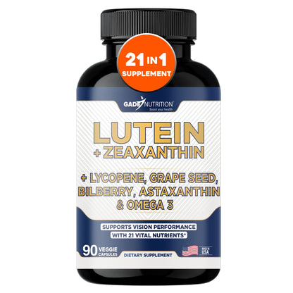 Gade Nutrition Lutein and Zeaxanthin Supplements | Astaxanthin, Omega 3, Resveratrol, Bilberry, Lycopene, Quercetin, Ginkgo Biloba, Vitamin D - Eye Health Vitamins, Eye Support, Health Vision Formula