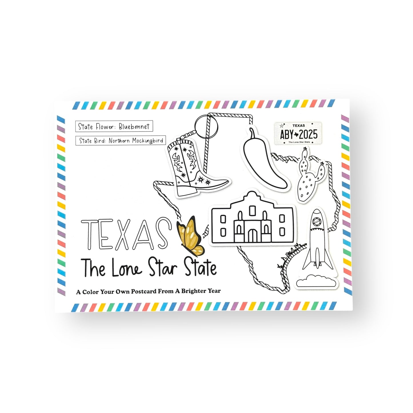 A Brighter Year Color Your Own Postcard - Texas State - 5"x 7", Premium Quality, Sturdy Cardstock, Sized for Mailing, Illustrations - Stress & Anxiety Relief