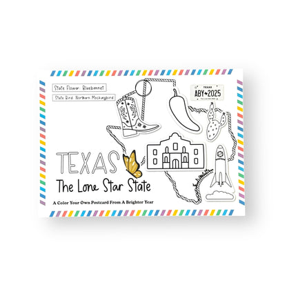 A Brighter Year Color Your Own Postcard - Texas State - 5"x 7", Premium Quality, Sturdy Cardstock, Sized for Mailing, Illustrations - Stress & Anxiety Relief