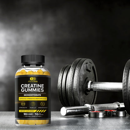 EFFECTIVE NUTRA Creatine Monohydrate Gummies | 1g Per Gummy | Vegan Creatine Gummies Supplement for Men & Women | Strength, Muscle Growth, Energy, Endurance | Natural Lemon Flavor, Made in USA (90ct)