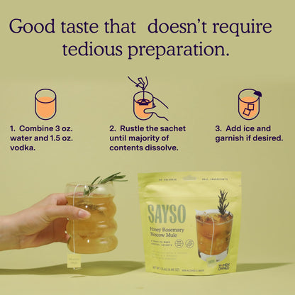 SAYSO Honey Rosemary Moscow Mule | The Original Craft Cocktail Tea Bag Mixer (Steep in Vodka & Cold Water, Enjoy in 1 Min) or Skip the Spirit for Mocktail | Organic, Certified Gluten-free & Non-GMO, 8 Count