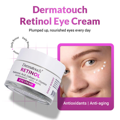 DERMATOUCH Retinol Eye Cream, 1.75 oz - Hyaluronic Acid, Peptides & Vitamins - Made in America