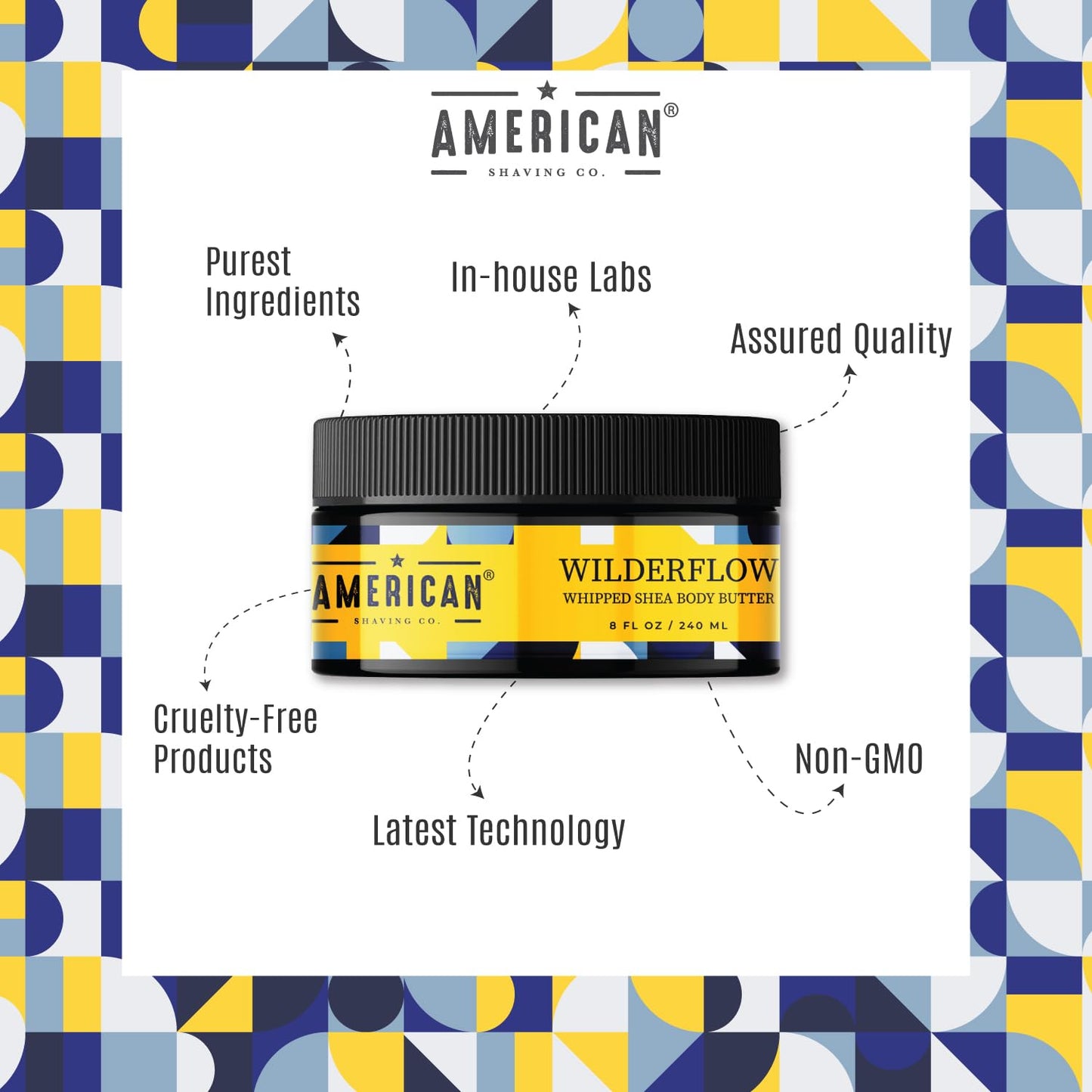 American Shaving Co. WilderFlow Whipped Shea Body Butter 8 Oz, Made in USA, Gentle Formula, Quality Potent Ingredients, Non-GMO, GMP Certified, Cruelty-Free Products