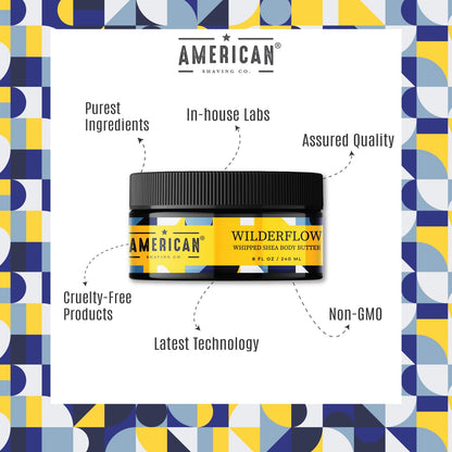 American Shaving Co. WilderFlow Whipped Shea Body Butter 8 Oz, Made in USA, Gentle Formula, Quality Potent Ingredients, Non-GMO, GMP Certified, Cruelty-Free Products