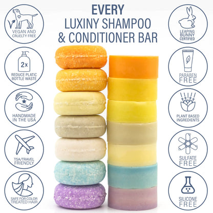 Luxiny Unscented Shampoo Bar for all hair types is Vegan, Sulfate Free and Made in USA. Get up to 60 Washes at Home or use as a Travel Shampoo. Great for strenghtening shampoo for sensitive skin.