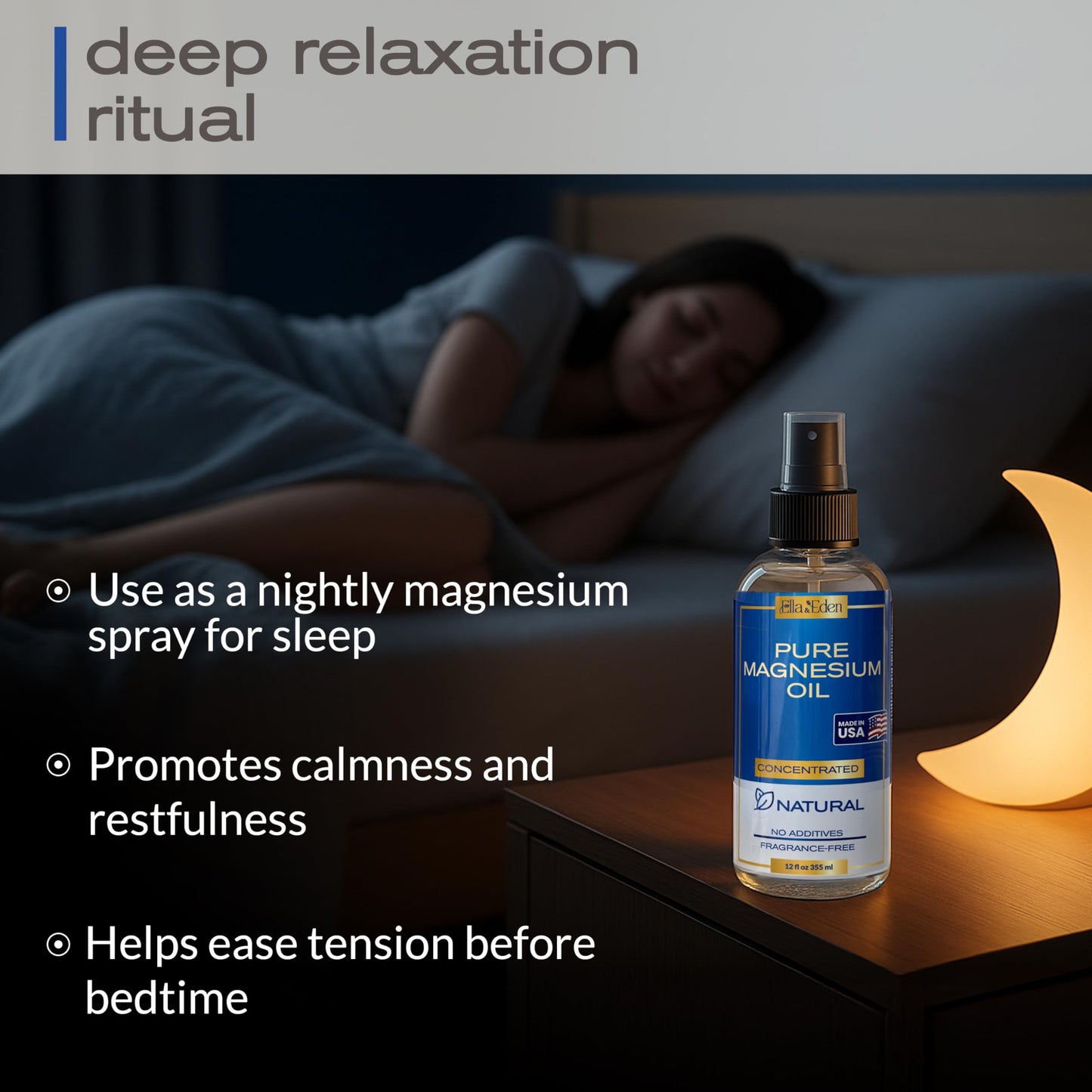 Ella & Eden Pure Magnesium Oil Spray - 12oz Topical Magnesium for Feet, Sleep, Muscle Relaxation, Leg Cramps - Natural, No Additives - Made in USA