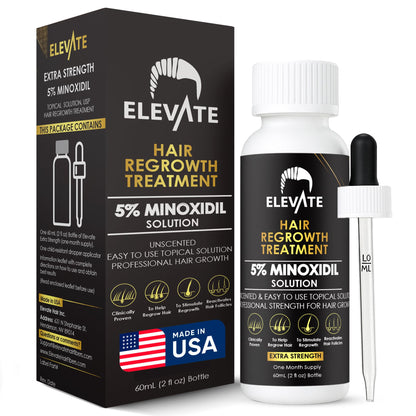 Elevate Hair Regrowth Treatment 5% Minoxidil Solution for Hair Growth - Extra Strength Topical Hair Growth Serum for Thicker, Fuller Hair 2 Fl Oz Made in USA
