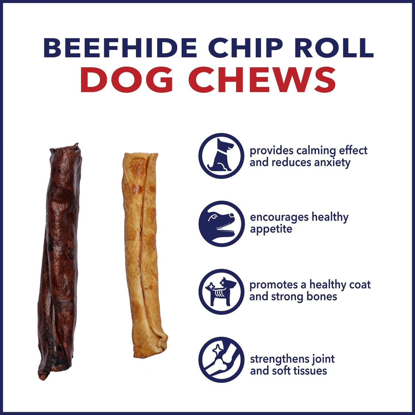 Pet Factory 100% Made in USA Beefhide 5" Chip Rolls Dog Chew Treats - Beef & Chicken Flavor, 18 Count/1 Pack