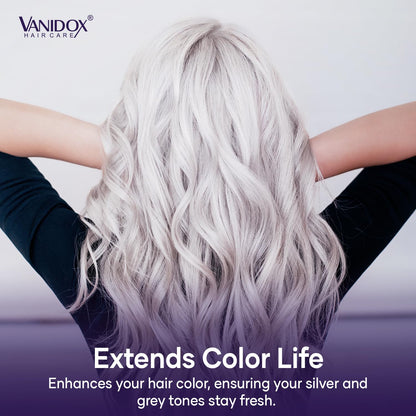 VANIDOX Sulfate Free Brass Toning Purple Shampoo and Conditioner Set for Grey and Silver Hair, Moisturizing & Color-Safe, Enhances Shine & Brightness, Made in USA (16 fl oz each)