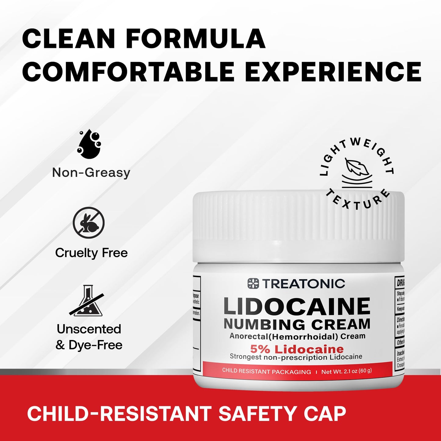 5% Lidocaine Numbing Cream: Lidocaine Cream Maximum Strength for Pain Relief, Itching, Burning, Soreness, Hemorrhoid - Fast Acting & Long Lasting Numbing Cream- 2.1 oz (2-Pack)