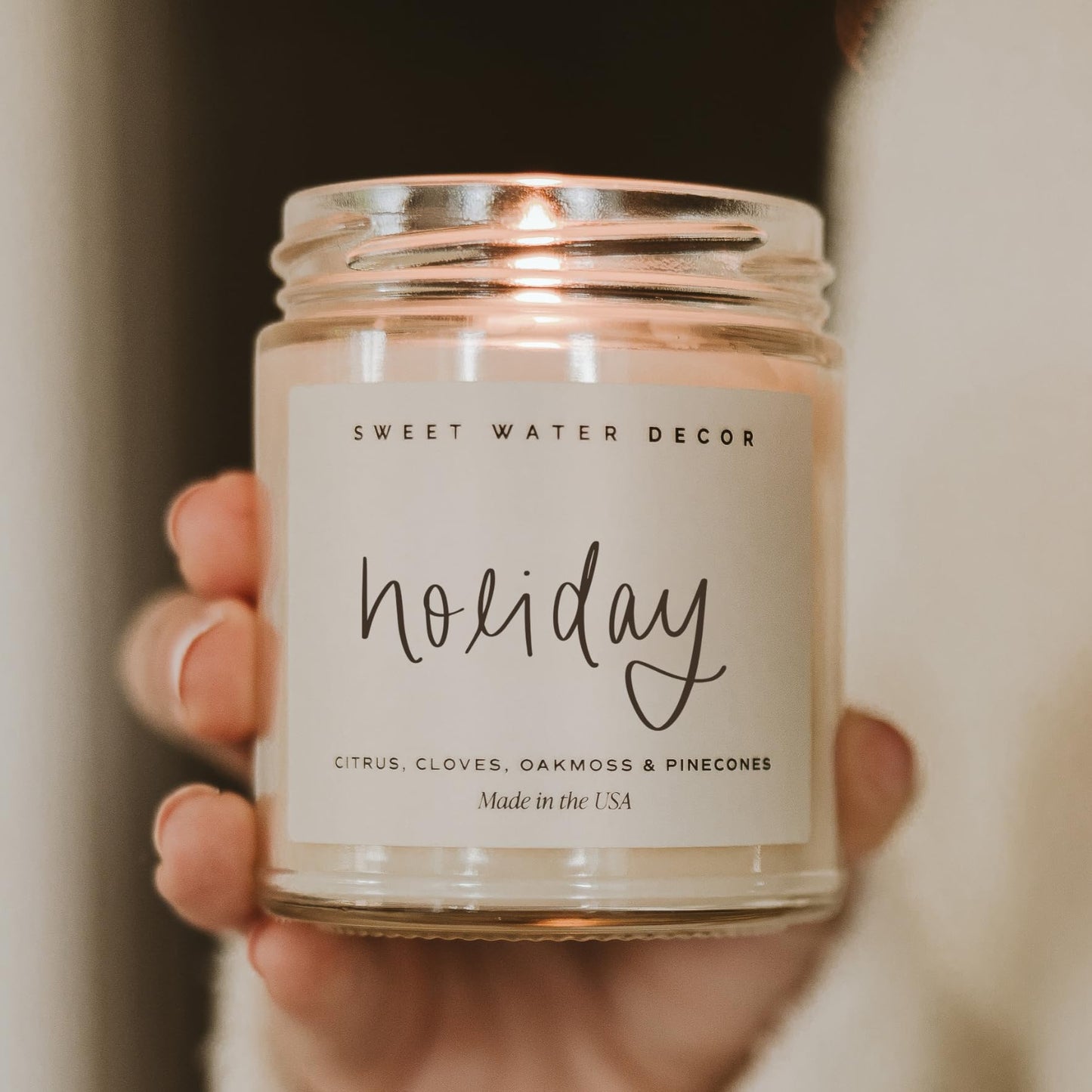 Sweet Water Decor Holiday Candle - Cloves, Pine, and Sandalwood Festive Winter Scented Soy Candles for Home - 9oz Clear Jar, 40 Hour Burn Time, Made in The USA