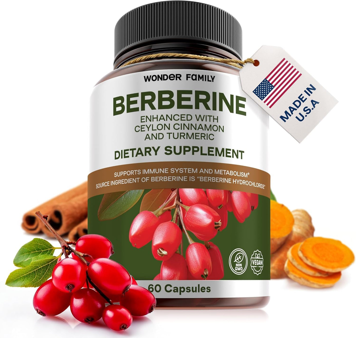Berberine Supplement 500mg with Probiotics, Vitamin D, and Vitamin K - 60 Berberine Capsules - Berberine 500mg for Weight Balance, Water Loss, Gut Health - Berberine with Ceylon Cinnamon Supplement