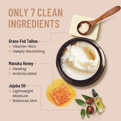 Body Restore Grass Fed Whipped Beef Tallow for Skin, Face, Body, Dry Skin - with Manuka Honey, Jojoba Oil, Birthday Gifts for Women, Men, Travel Essentials, Self Care - Unscented
