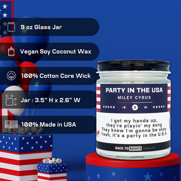 Back to Basics Candles | Party in The USA - 9oz Soy Wax Cucumber Melon Scented Candle for Home Decor, Birthday Gifts for Women, Men, Best Friend | Relaxing Aromatherapy Made in USA