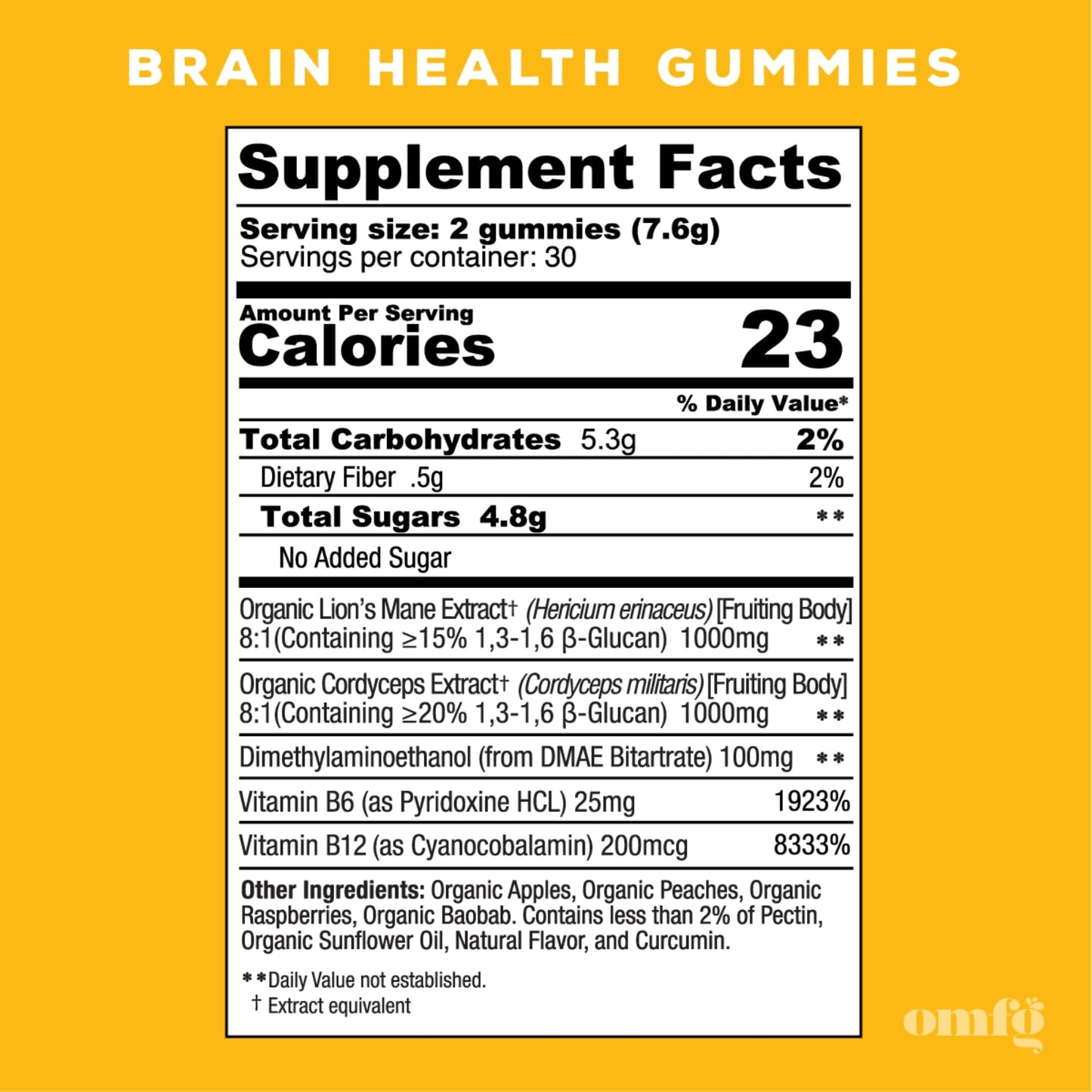 OH MY FUNGI GUMMIES Mushroom Supplement for Brain Health Support – Lions Mane, Cordyceps, B12, DMAE – Vegan Gummy for Focus, Energy & Clarity – Raspberry Peach Flavor (60 Count)