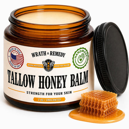 Organic Beef Tallow for Skin - 2OZ (Unscented, Concentrated) — US-Made Grass Fed Tallow and Honey Balm Moisturizer for Face, Hands & Body — Intensive Care for Dry Sensitive Skin, Eczema (No Additives)