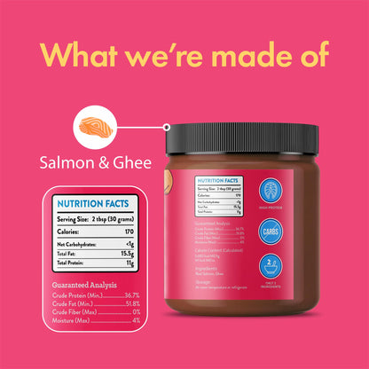 Visionary Pet Foods Salmon Meat Spread - Healthy Dog Treat - Alternative to Dog Peanut Butter, Xylitol Free, No Sugar and Filler Free - Use on Lick Mat, Food Mixer, Pill Pockets - 12oz Jar