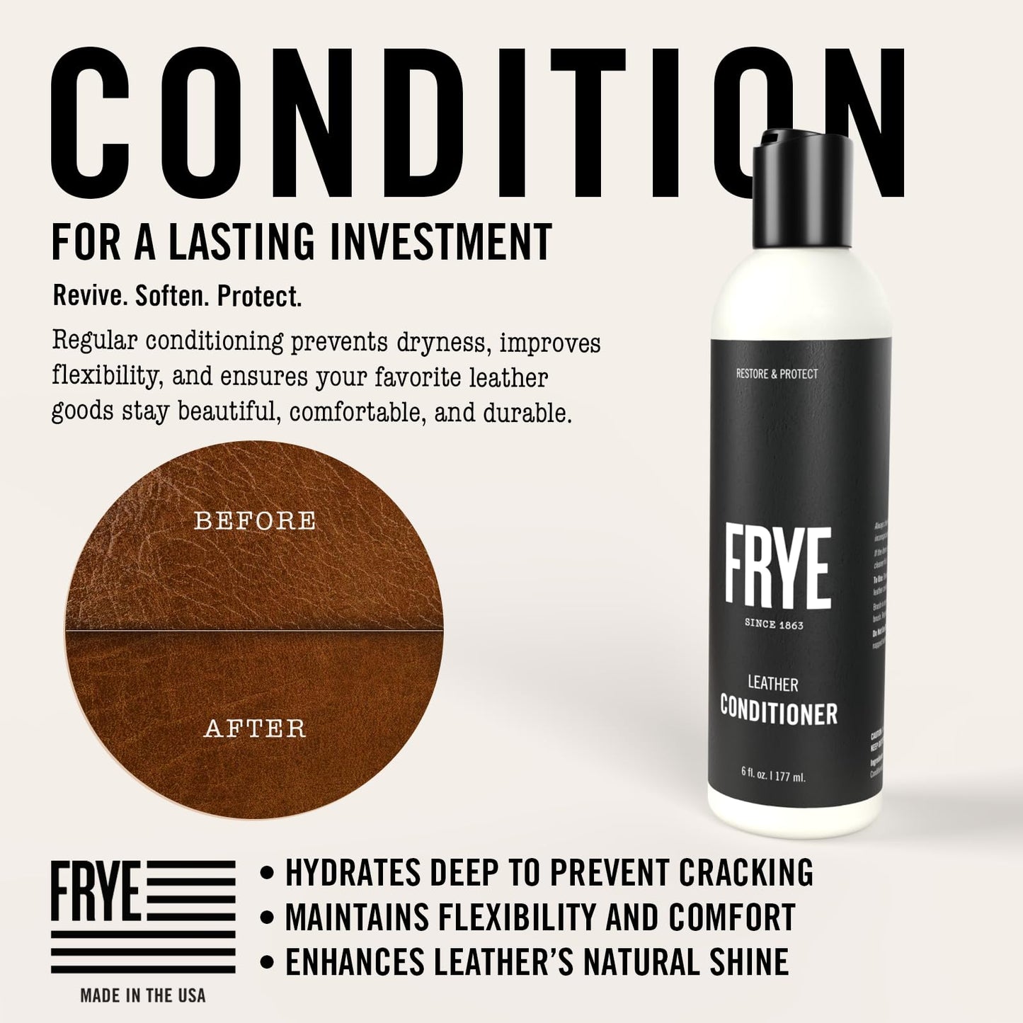 Frye Leather Conditioner – Non-Toxic Leather Care Made in the USA | Restores & Softens Leather - Shoes, Boots, Jackets, Handbags, Purses & More