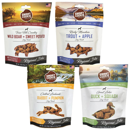 Smart Cookie All Natural Soft Dog Treats - 4 Flavor Variety Pack (5oz Each) - Healthy Dog Treats for Dogs & Puppies with Allergies, Sensitive Stomachs - Chewy, Grain Free, Made in USA