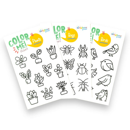 A Brighter Year Color-Your-Own Sticker Bundle, Birds, Bugs & Botany Edition - 3-Pack of 8.5” x 5.5” Sheets of 10 Stickers Each – Stickers are 1.5-2” x 2-3” - Notebooks, Planner, Gift