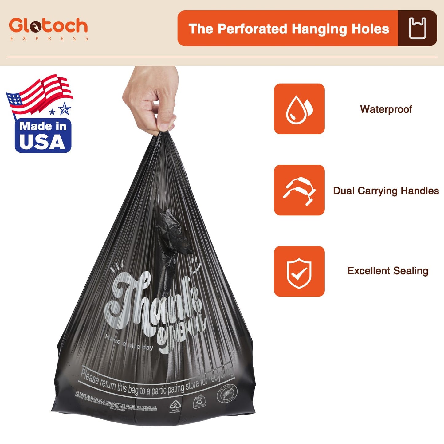 Glotoch 1000 Count Plastic Thank You T-shirt Bags Black, 11.5" x 6.5" x 21" Grocery Bags with Handles for Restaurant, Retail, Grocery Store, Takeout, Convenience Stores, Shopping Bag in Bulk