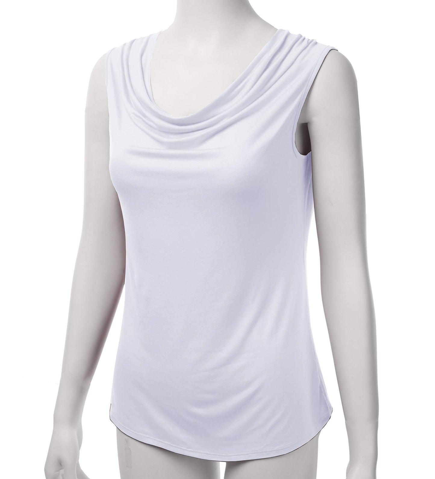 FASHIONOLIC Women's Cowl Neck Ruched Draped Sleeveless Stretchy Blouse Casual Tank Top (Made in USA)