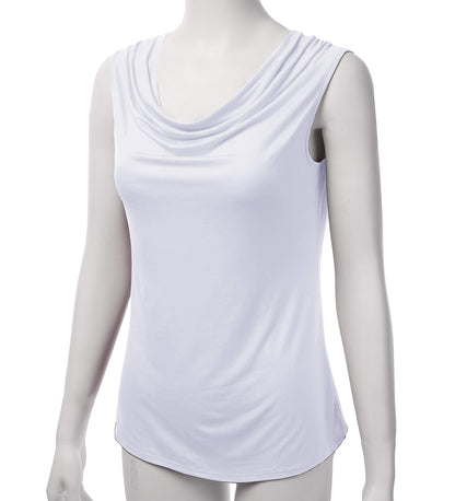 FASHIONOLIC Women's Cowl Neck Ruched Draped Sleeveless Stretchy Blouse Casual Tank Top (Made in USA)