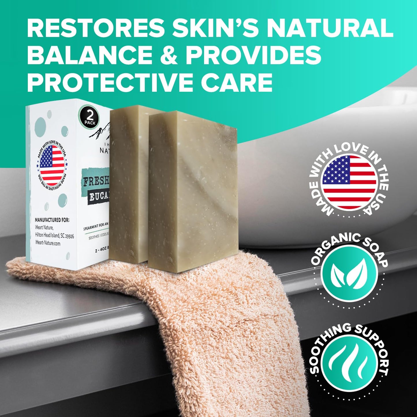Fresh Forest Eucalyptus Soap Bar (2 Pack) with Spearmint for an Invigorating and Soothing Cleanse - Face & Body Wash - Infused with Shea Butter for Rich Creamy Lather & Long-Lasting Freshness