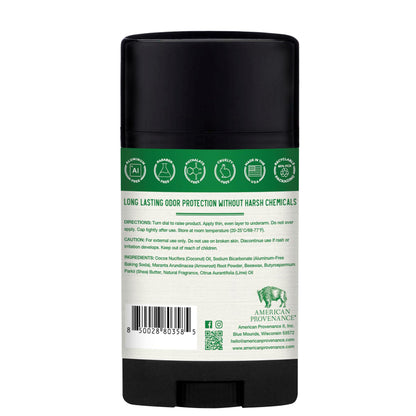 American Provenance All Natural Deodorant for Men and Women- Aluminum Free Deodorant that Lasts All Day - Made in the USA with Essential Oils & Cruelty Free - Bay Rum & Lime (1 Pack)