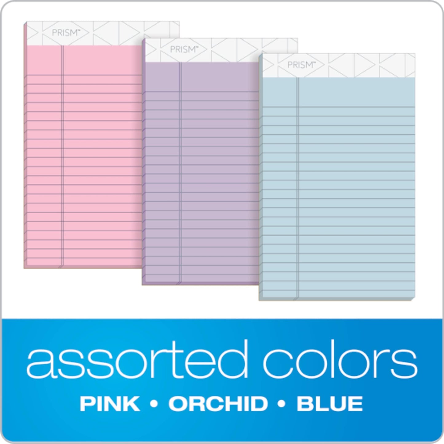 TOPS 5 x 8 Legal Pads, 6 Pack, Prism Brand, 2 Pink/2 Blue/2 Purple, Narrow Ruled, 50 Sheets Per Writing Pad, Made in USA (63016)