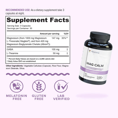 Vitauthority Magnesium L-Threonate Biglycenate Chelate Blend GABA and L-Theanine Sleep Support 90 Capsules 30 Servings