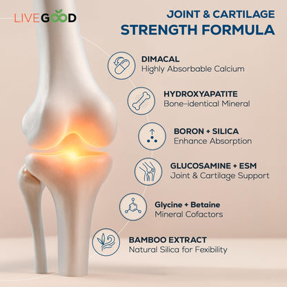 LiveGood Osteo Complete Bone and Joint Support with Highly Absorbable Calcium, Glucosamine, Eggshell Membrane, Boron and Silica for Bone Density, Flexibility and Mobility (90 Capsules)