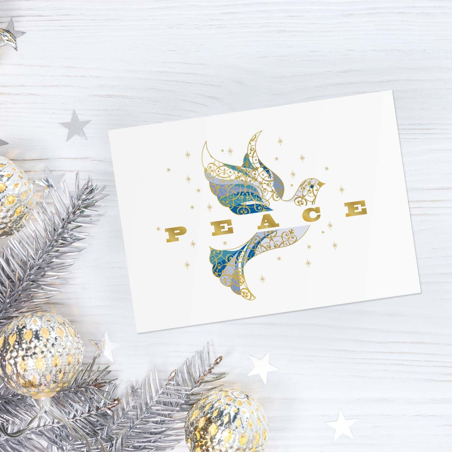 Canopy Street Masterpiece Elegant Dove Christmas Cards / 15 Religious Dove Holiday Cards Set With Gold Foil And White Envelopes / 5 5/8" x 7 7/8" Greeting Cards With Inside Verse