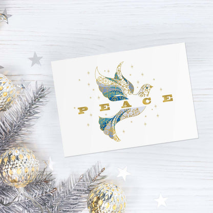 Canopy Street Masterpiece Elegant Dove Christmas Cards / 15 Religious Dove Holiday Cards Set With Gold Foil And White Envelopes / 5 5/8" x 7 7/8" Greeting Cards With Inside Verse
