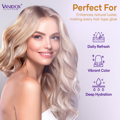 VANIDOX Sulfate Free Brass Toning Purple Shampoo for Blondes, Brown Highlighted, or Bleached Hair, Infused with Purple Rice Extract, Hyaluronic Acid, Vitamin E, and Chamomile Extract (16 fl oz)